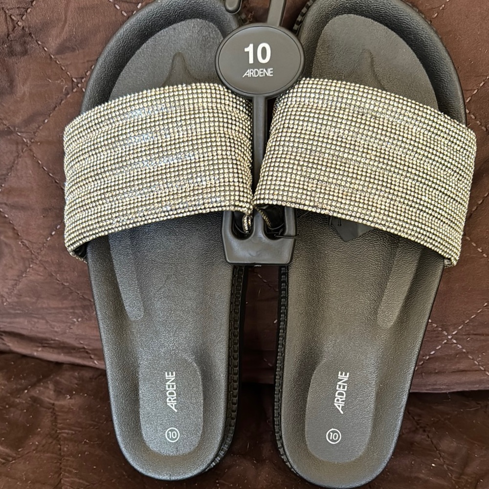 Ardene Black and silver rhinestones Slide Sandals